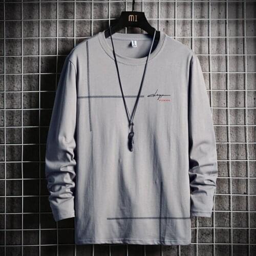 Mens Cotton Fashion T-shirt Full Sleeve Mens Summer Male Oversized Tee Shirts Casual Tee For Man 2021Fashion student long-sle