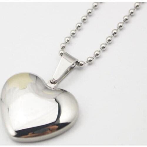 Best Selling 316l Stainless Steel Fashion Necklace Solid Heart Pendant Necklace Smooth Plain Heart Necklace Ball Chain 50cm