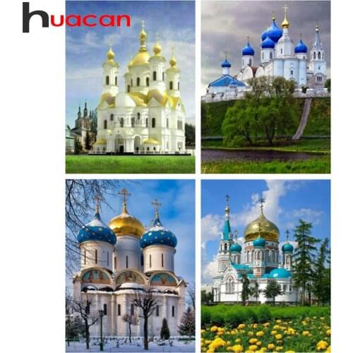 Huacan 5d Diamond Painting Church Full Drill Mosaic Building Scenery Embroidery Castle Landscape Handmade Gift