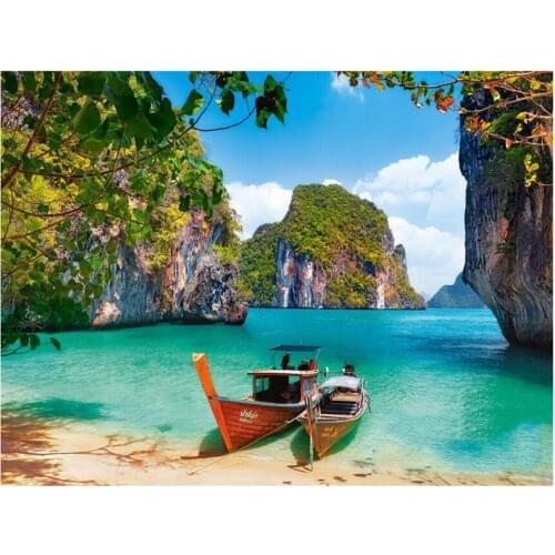 Boat scenery diamond painting by number mountain lake mosaic art canvas embroidery stickers rhinestone picture puzzle wall paper