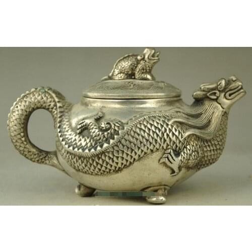 Collection decoration Tibet silver Carving Dragon decorative handmade teapot