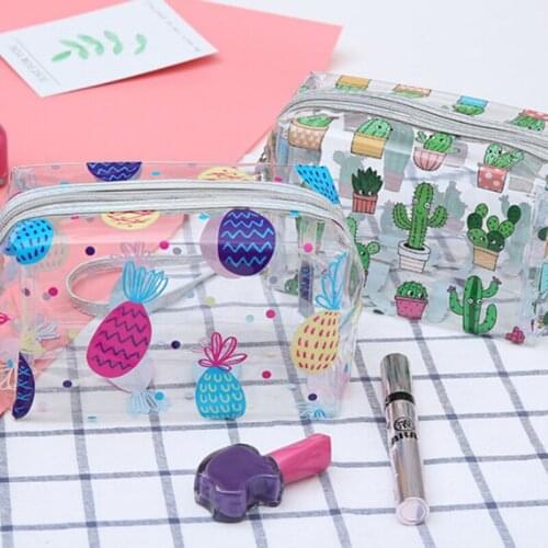 Pineapple Toiletry Bag Transparent Cosmetic Bag PVC Travel Makeup Bag Cactus Cosmetic Bags Cases Zipper Organizer
