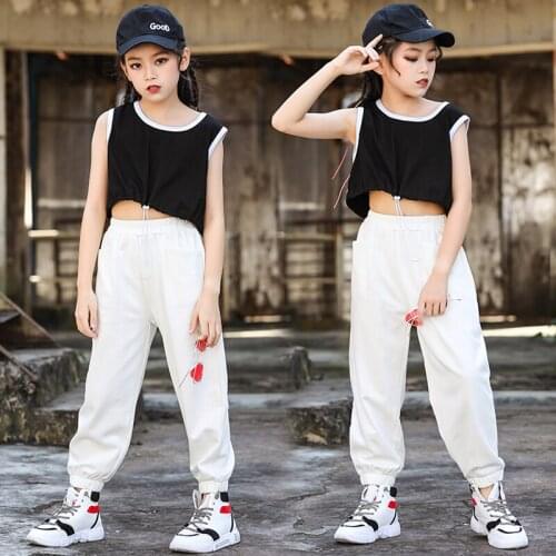 Kids Hip Hop Dance Clothing For Girls Ballroom Jazz Practice Wear Crop Top Casual White Pants Concert Performance Costume BL5873