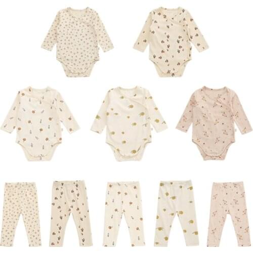 8950 Newborn Clothing Set Home Suit Autumn Winter 2021 Cotton Long Sleeve Climbing Clothes Cute Boys Girls Romper+Pant