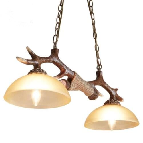 Creative antique resin Nordic personality living room dining room chandelier glass antler pendant lamp free shipping, E14*2