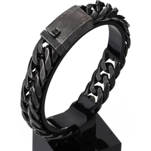 Fitness Cool Bracelet Chain Stainless Steel Fashion Black Vintage Cuban Curb Link Chain Mens Boys Bracelet Bangle Friend Gift
