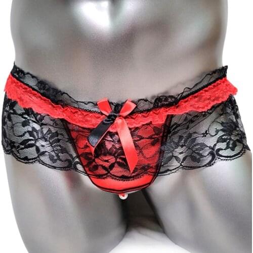 Lace Sissy Panties Sexy Men Underwear Thongs Open Crotch Gay Female Design Transsexuals Penis G String Jockstrap