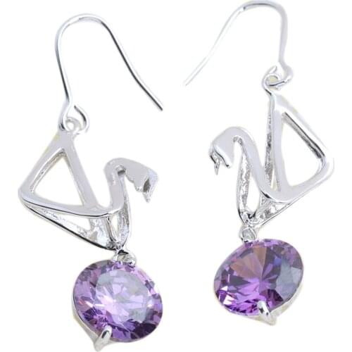 Swan Purple Stone 10*10mm Semi-precious Silver Cool For Womens Earrings ED0039