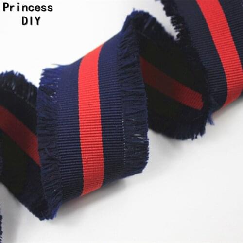 5m/L 45mm Grosgrain Polyester Webbing Striped Red Navy Blue Ribbon Bag Decorated Tape Trim DIY Hairbow Brooch Garment Accessory