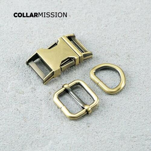 Metal Plated Buckle (Metal Buckle+ Adjust Buckle+ D Ring) DIY Dog Collar Bag 20mm Copper Accessory Handmade Pet Leash