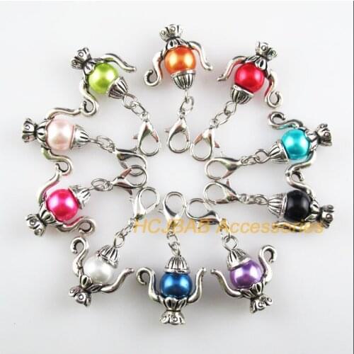 Fashion 10Pcs Tibetan Silver Tone Magic Lamp Retro Mixed Ball Glass 19x21mm With Lobster Claw Clasps Charms