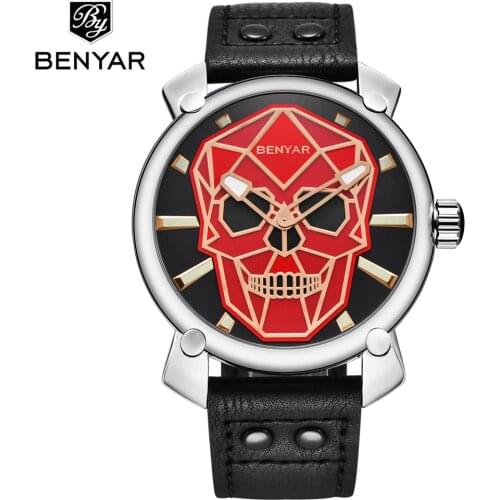Fashion Creative Skull quartz Watch Men Benyar Sport Military Leather Wrist Watches for Men Clock Relogio Masculino Reloj Hombre