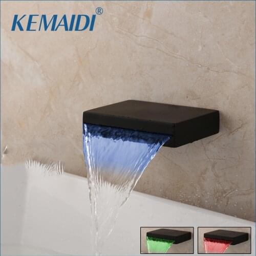 KEMAIDI Matte Black Spout Bathroom Wall Mount Chrome Brass Mixer Tap Faucet Spout LED Bathroom Basin Sink Faucet Waterfall Spout