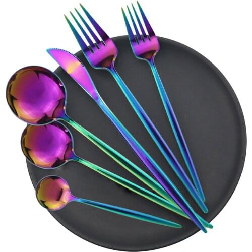 Colorful Cutlery Set Knife Fork Spoon Dinner Set Mirror Silverware 18/10 Stainless Steel Dinnerware Set Kitchen Tableware Set