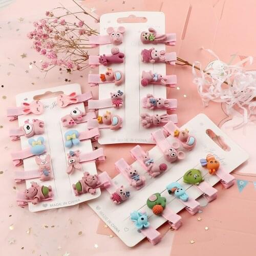 10 Pcs Hair Clip Set Sweet Girl Animal Cute Little Bear Duck Giraffe Elephant Fashion Kid Lovely Pink Mini Hairpin Baby Barrette