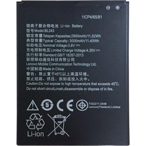 2019 New BL 243 BL243 Battery For lenovo Lemon K3 Note K50-T5 A7000 A5500 A5600 A7600 2900mAh Mobile Phone replacement