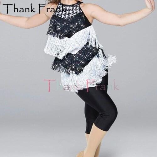 New Tassels Latin Dance Costumes Girls Kids Black Salsa Tango Rumba Costume Women Adult 2 Pieces Set Shiny Sequin Dancewear C714