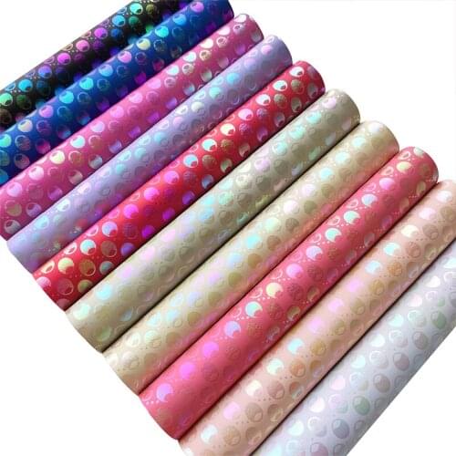 135x30cm Fish Scale/Scallop Shape Colorful Metallic Laser Effect Pattern Printed Faux Leather Fabric for Shoe/Bag/Wallet/Earring