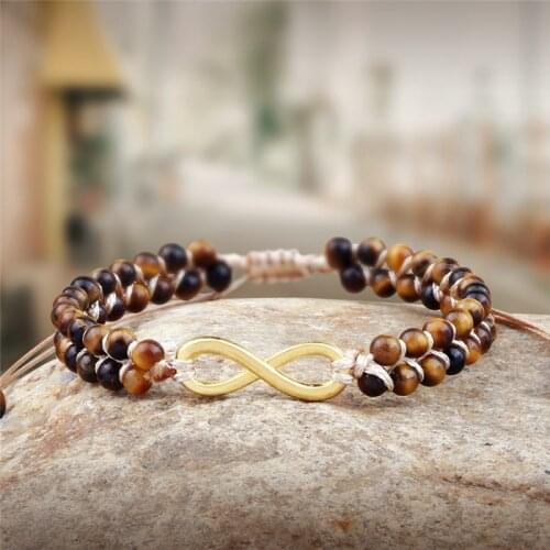 Infinity Charm Bracelets 4mm Natural Tiger Eye Stone Red Turquoises String Braided Bracelet Boho Yoga Women Men Handmade Jewelry