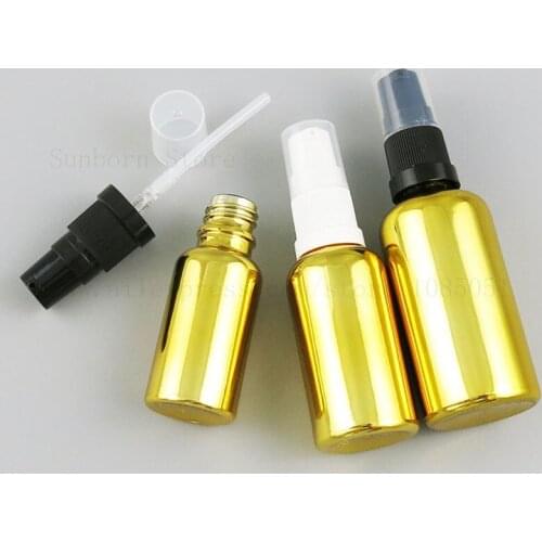 20pcs/lot Luxury Gold Empty Glass Essential Oil Cosmetic Pump Bottle Travel Portable 5ml 10ml 15ml 20ml 30ml 50ml