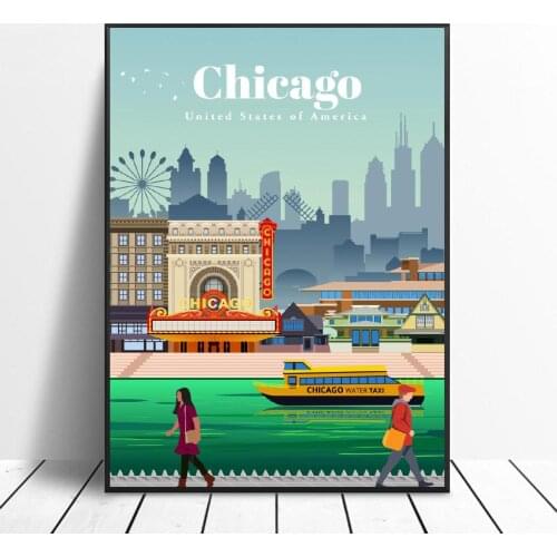 Travel to Chicago Canvas Travel Poster Prints Home Wall Art Decor Painting