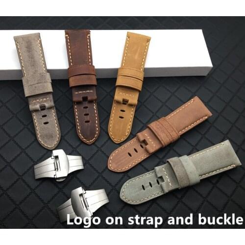 24mm Italian Retro Crazy Horse Genuine Leather Watchband Watch Band Butterfly Buckle For Panerai Strap Belt With Engraving Tools
