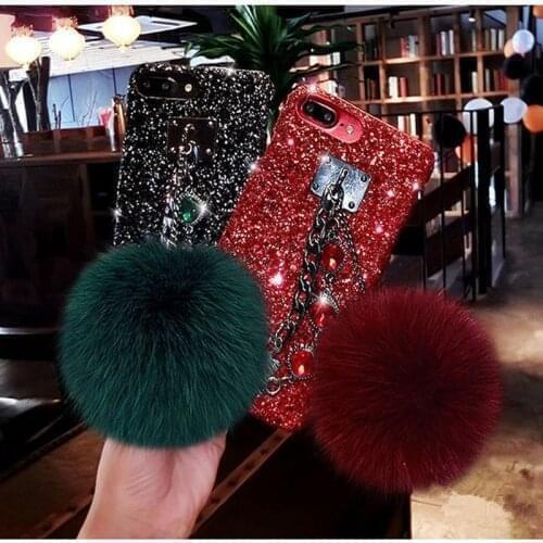 Luxury Glitter Bling Diamond Gem Bracelet Chain Strap Fur Ball Phone Case For Samsung Note20Plus Note20 Note10Lite S10Lite S20FE