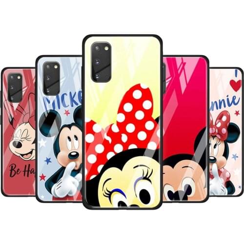 Disney Minnie Mouse Happy for Samsung Galaxy S20 FE Ultra Note 20 S10 Lite S9 S8 Plus Luxury Tempered Glass Phone Case Cover