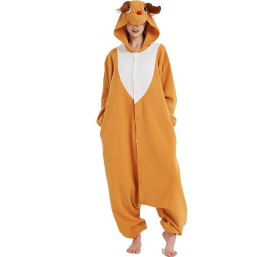 Elk Deer Kigurumi Animal Pajamas For Adults Onesies Jumpsuit Home Sleepwear For Halloween Christmas Pyjamas Home Cosplay Party