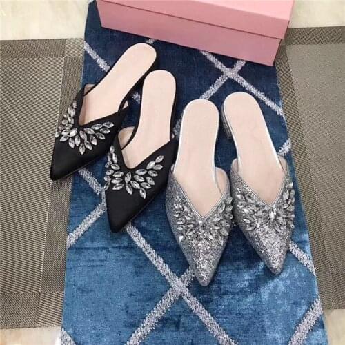 Tide Crystal Slippers Women Bling Slides Low Heels Sandalias Women 2020 Summary Sandalias for Women outside