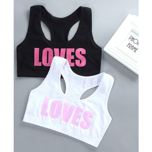 Sport Girl Racerback Cotton Sport Training Bra Letter Print Solid Color Wide Strap Underwear Bralette Seamless Layered Crop Top