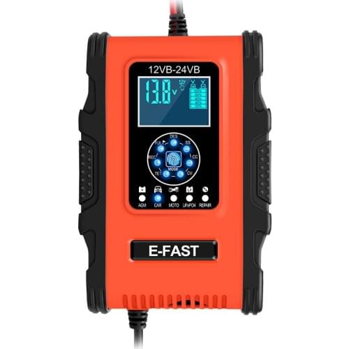 7 Stage Smart Car Battery Charger 12V 24V 12A Motorcycle Truck Full Automatic LiFePo4 Gel AGMWith LCD Display