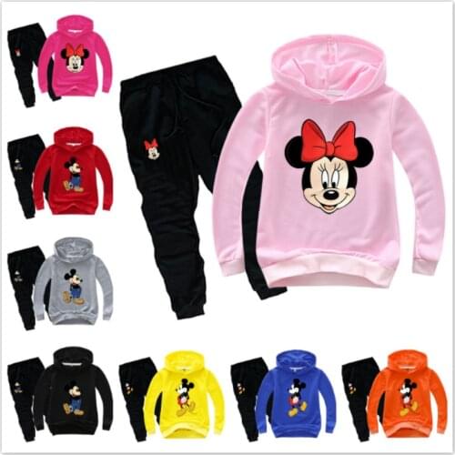 Spring Baby Boy Girl Clothing Set Casual Teenage Mickey Minnie Mouse Long Sleeve Sweatshirt + Pant 2PCS Sport Suits Kids Clothes