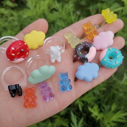 VG 6YM New Fashion Sweet Solid Color Resin Bear Clouds Rings Cute Rings For Women Kids Jewelry Wholesale Birthday Gift