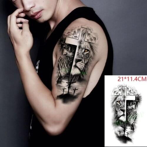 Waterproof Temporary Tattoo Stickers Cross Lion Animal Head Praying Person Fake Tatto Flash Tatoo Body Art for Women Men