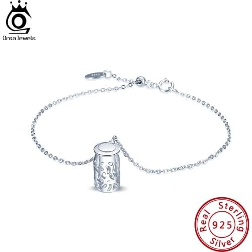 ORSA JEWELS Real 925 Sterling Silver Bracelets Hollow Bishing Bottle Charm Wristlet Gifts Specially Designed for Women EQB07