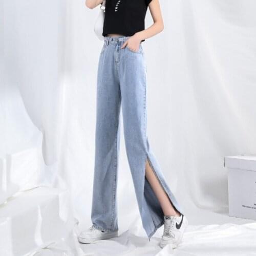Ladies trouser leg opening super long plus size casual fashion jeans