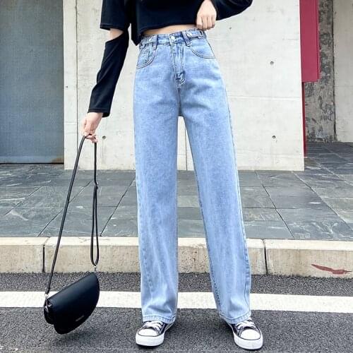 Womens High Waist Jeans Leisure Wide Leg Pants Fashion Vintage Straight Denim Pants Autumn 2020 Female