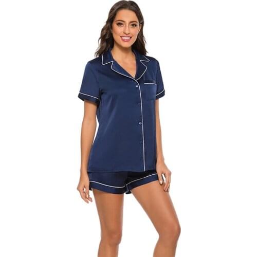 Ladies Summer Solid Color Short-sleeved Pajamas Home Service Suit S-2XL Womens Homewear Clothes