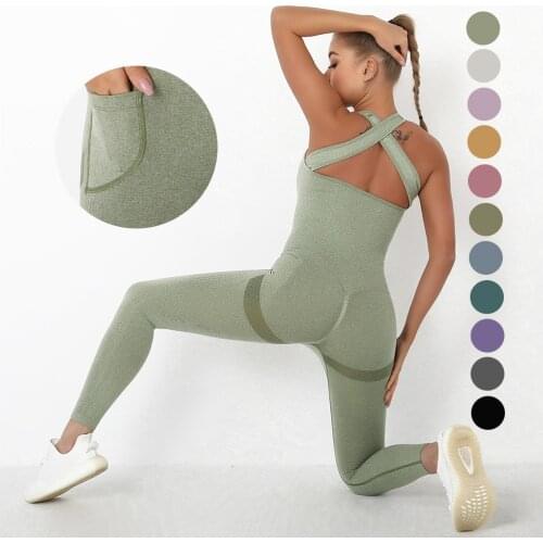 Women Sport Suit Sexy Romper Gym Bodysuit Tracksuit Yoga Set Fitness Jumpsuit Overalls Backless Playsuit Bodycon Exercise Set