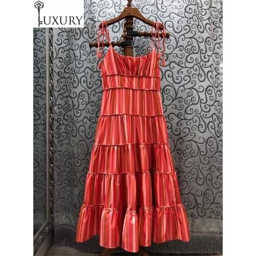 2020 Spring Summer Long Casual Ladies Spaghetti Strap Color Block Striped Sleeveless Sexy Beach Maxi Dress