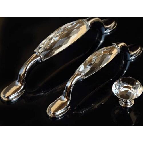 128mm Modern Fashion Deluxe Clear Crystal Wine cabinet wardrobe door handles silver chrome drawer dresser pulls knobs 5" 3.75"