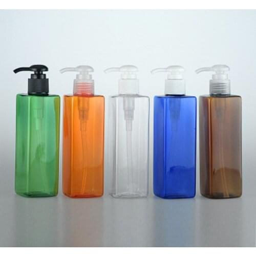 20pcs 250ml brown/Clear PET Bottle lotion Container With Black Lotion Pump, Empty Shampoo Refillable Bottles