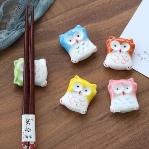 5Pcs/Set Cute Chopstick Stand Ceramic Tableware Owl Chopsticks Holder Rest Rack Spoon Fork Holder for Home Decoration