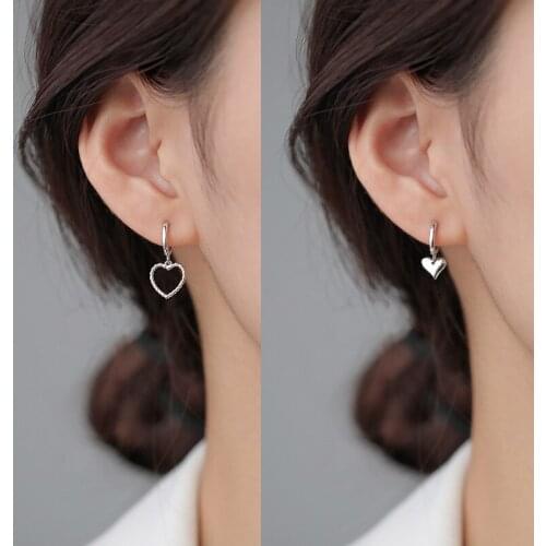 Asymmetry Heart Pendant Hanging Earring For Women Simple Trendy Metal Silver Color Drop Dangle Earrings Wedding Jewelry Gifts