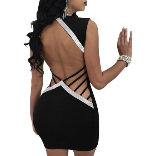 Sequined Sleeveless Sheath Dress V-neck Fashion Woman Dress Slim Party Dress Solid Sexy Stitching Shining Club Casual Summer