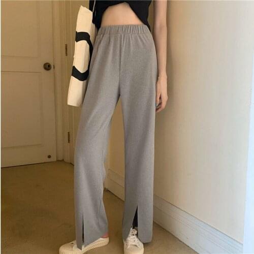 Pants Women Casual Split Simple Summer Korean Trouser High-waist Y2k Solid Minimalist Fashion All-match College Clothing Pant