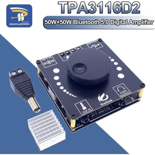 50W+50W Bluetooth 5.0 Digital TPA3116 Audio Power Amplifier Class D 10W~200W HiFi Stereo TPA3116D2 USB Sound Card App XY-AP50H