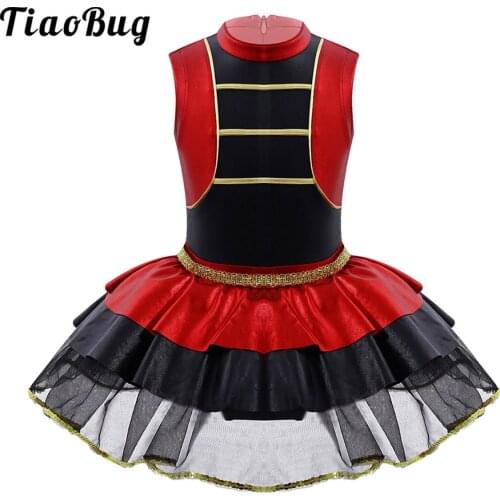 Girls Red Mesh Tutu Dress Halloween Circus Ringmaster Costumes Dancewear Latin Jazz Performance Costume for Carnival Party