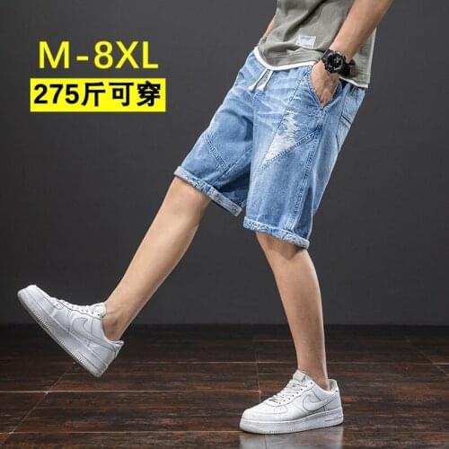 M-8XL jeans mens handsome five-point pants loose big size fat pants plus fat middle pants denim shorts
